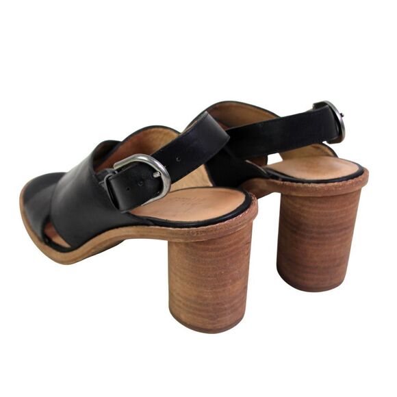 Madewell BLACK GENUINE LEATHER HIGH HEEL OPEN TOE BUCKLE SLINGBACK SANDALS Sz 7 - Picture 4 of 12